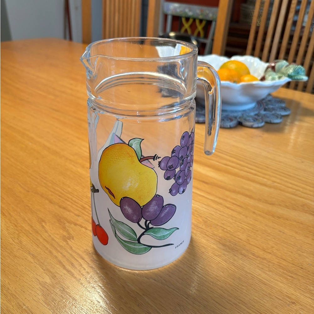 Vintage Darlington France Frosted Glass Pitcher with Fruit